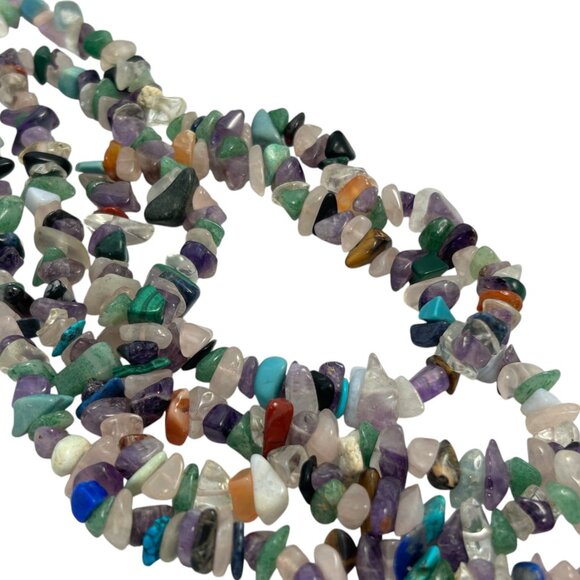 Multi Stone Chip Chippy Necklace Long Strand Semi Precious Gemstones Multi Color - Picture 2 of 8